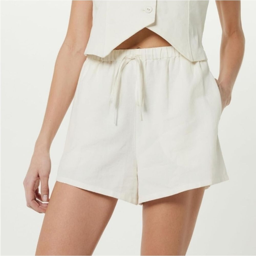 The Drop Ivory Cottage Linen Blend Emilie Relaxed Shorts Size 2X NWT